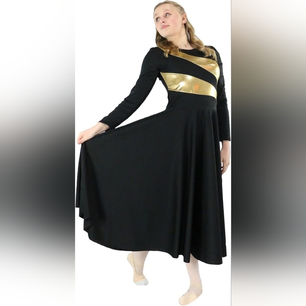 NEW Idopip Dance Dress Black Gold Modest Worship Praise Christian Women's Large